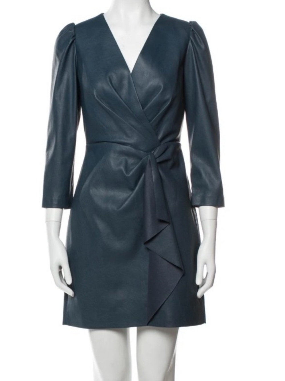 Rebecca Taylor Teal-Blue Faux Leather Wrap Dress